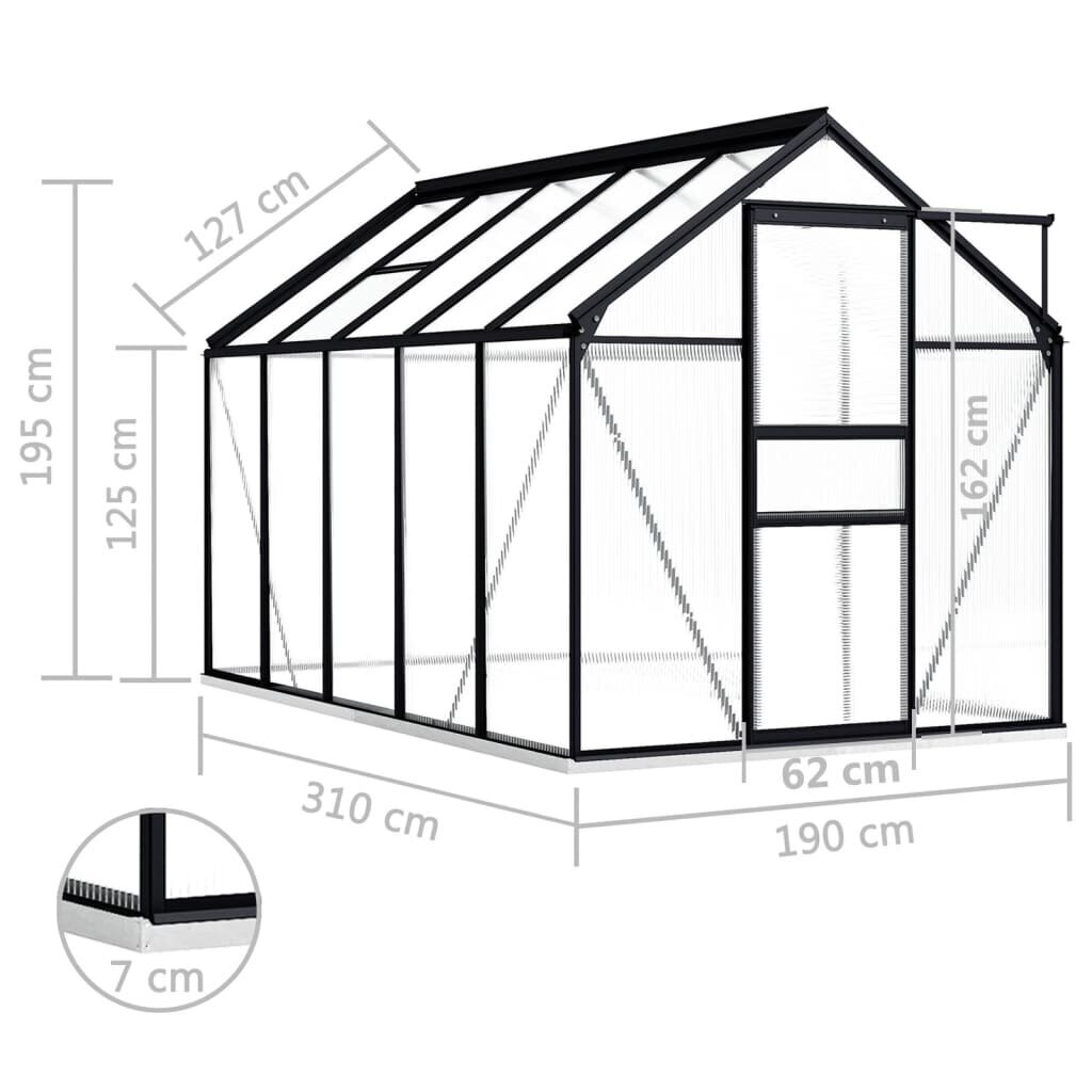 Šiltnamis su pagrindo rėmu, antracito, aliuminis, 5,89m² цена и информация | Šiltnamiai | pigu.lt