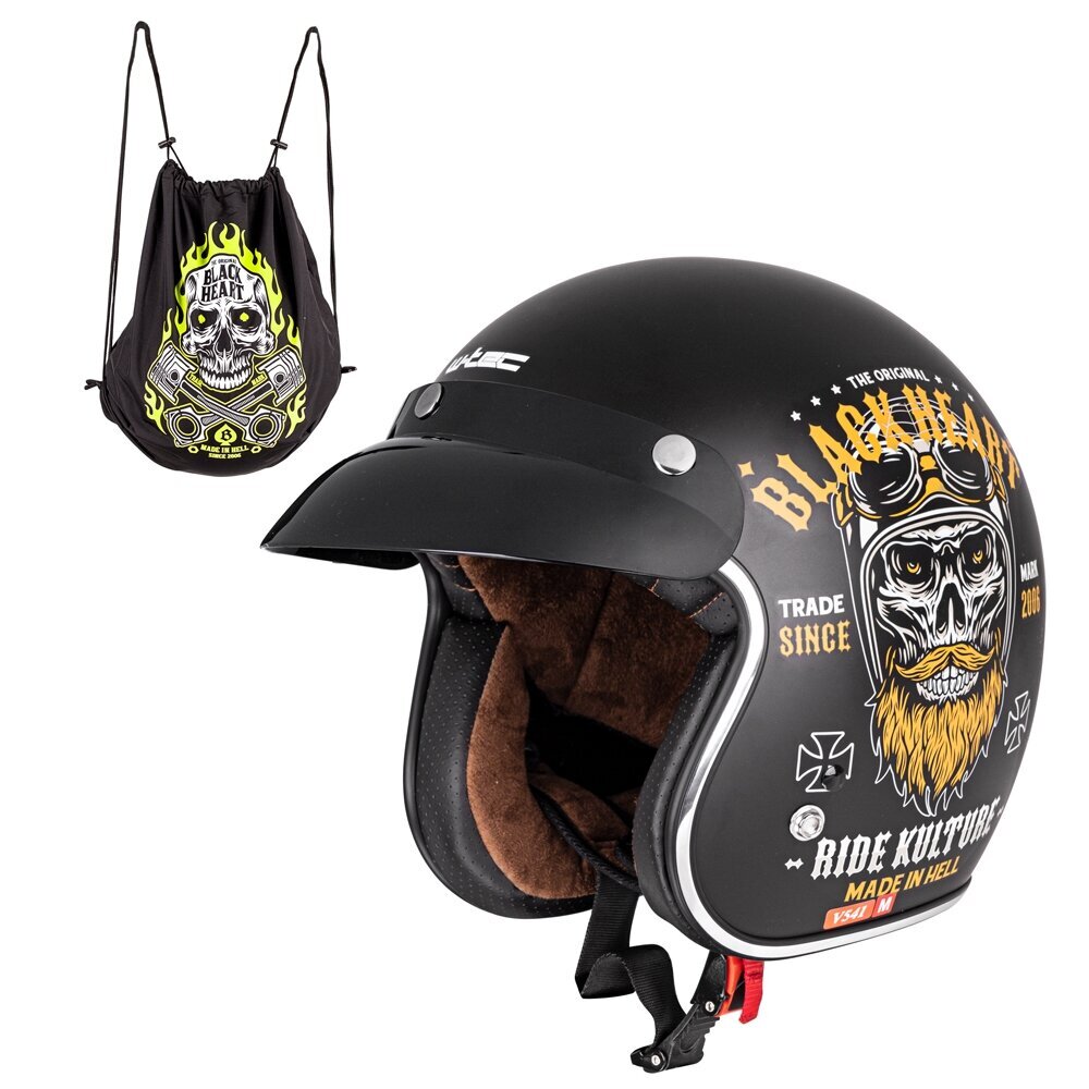 Moto šalmas W-TEC V541 Black Heart - Skull Horn juodas S kaina ir informacija | Moto šalmai | pigu.lt