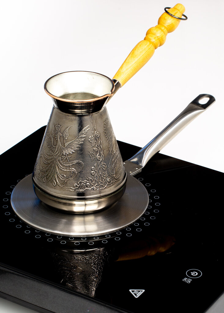 Varinis kavinukas turkiškos kavos ritinėlis puodelis turka cezva ibrik  „Pasakų Paukštis“ su medine rankena, 600 ml kaina | pigu.lt