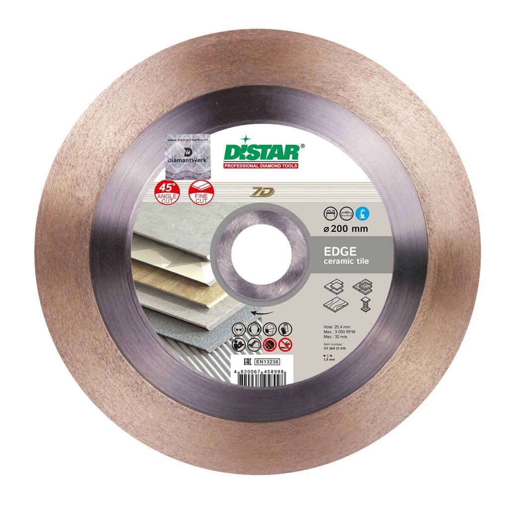 Distar EDGE 180x1.4x25x25.4 deimantinis plytelių pjovimo kampu diskas kaina ir informacija | Mechaniniai įrankiai | pigu.lt