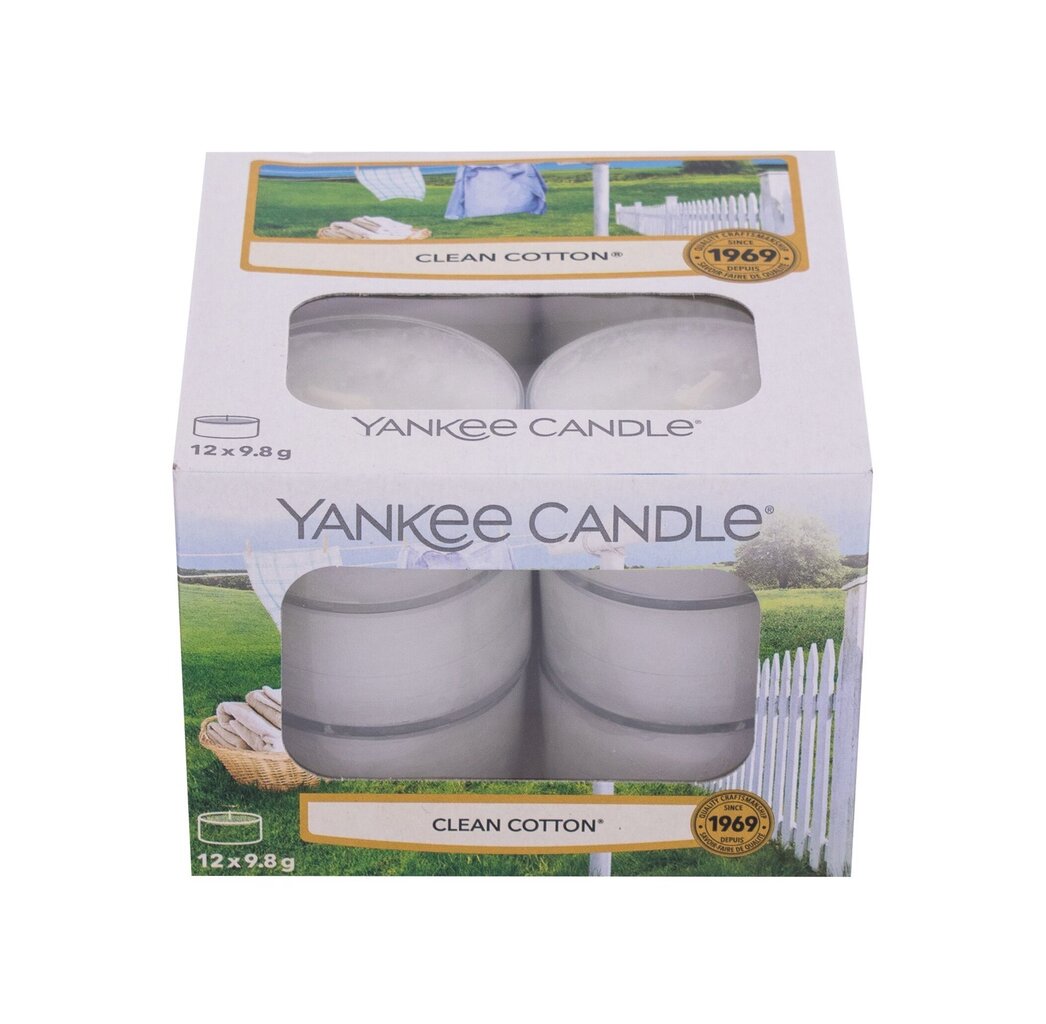 Kvapiosios arbatinės žvakės Yankee Candle Clean Cotton 9,8 g, 12 vnt. цена и информация | Žvakės, Žvakidės | pigu.lt