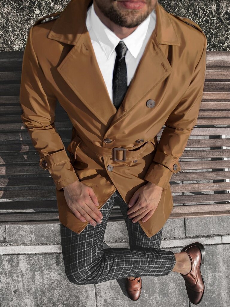 Paltas vyrams Korlo, rudas kaina ir informacija | Vyriški paltai  | pigu.lt