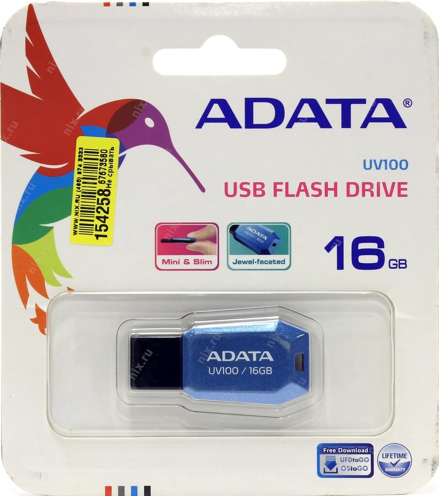 Atmintinė Adata UV100, 16GB, USB 2.0, Mėlyna kaina ir informacija | USB laikmenos | pigu.lt