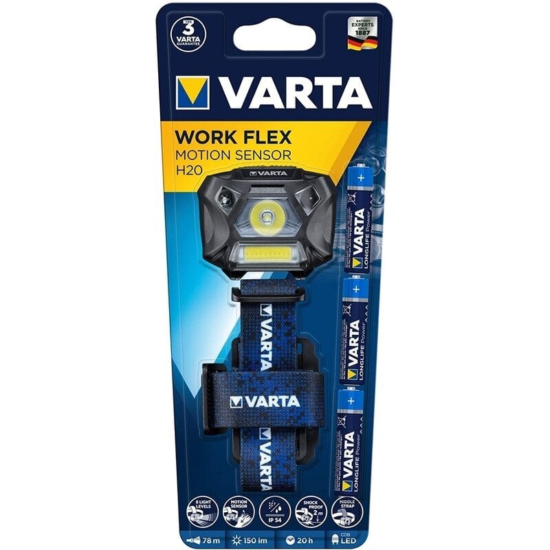 Žibintas ant galvos Varta H20 SENSOR 4.8W+3W COB 3xAAA kaina ir informacija | Žibintuvėliai, prožektoriai | pigu.lt