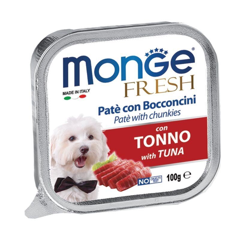 MONGE Fresh paštetas su Tuno gabaliukais, suaugusiems šunims 100g цена и информация | Konservai šunims | pigu.lt