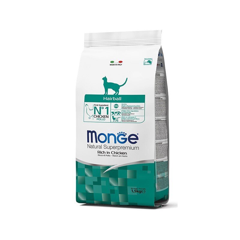 Monge Natural Superpremium Cat Adult Hairball visavertis pašaras suaugusioms katėms su Vištiena 0,4kg kaina ir informacija | Sausas maistas katėms | pigu.lt