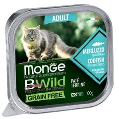 Monge BWild Cat Grain Free Adult жареный паштет для кошек с треской и овощами 100г цена и информация | Консервы для кошек | pigu.lt