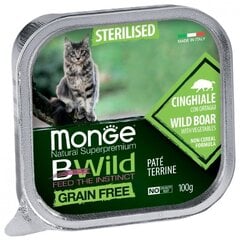 Monge BWild Cat Grain Free Adult sterilizuotoms katėms, keptas paštetas su Šerniena ir Daržovėmis 100g kaina ir informacija | Konservai katėms | pigu.lt