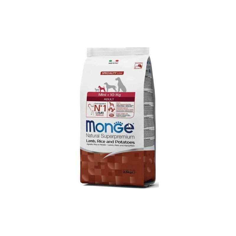 Monge Spec. Line Mini Adult sausas pašaras su Ėriena, Ryžiais ir Bulvėmis, mažų veislių suaugusiems šunims 2,5kg kaina ir informacija | Sausas maistas šunims | pigu.lt