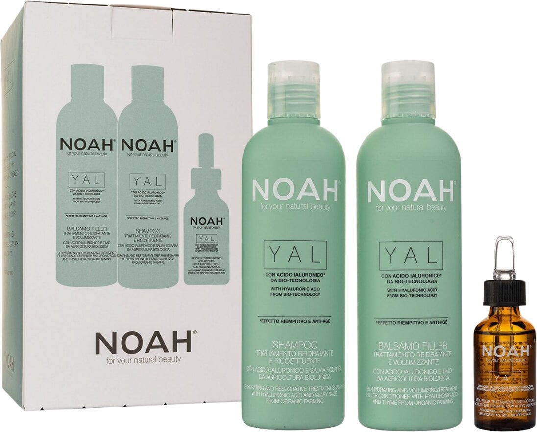 Atkuriamųjų priemonių rinkinys plaukams Noah Yal: drėkinamasis šampūnas, 250 ml + drėkinantis balzamas, 250 ml + atkuriamasis serumas, 20 ml kaina ir informacija | Šampūnai | pigu.lt