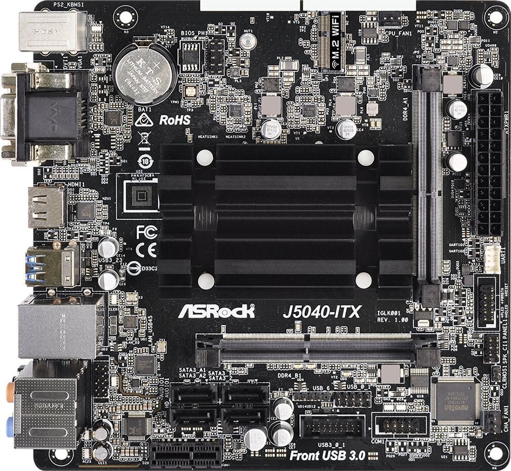 ASRock J5040-ITX, Mini ITX, DDR4 (90-MXBCD0-A0UAYZ) kaina ir informacija | Pagrindinės plokštės | pigu.lt