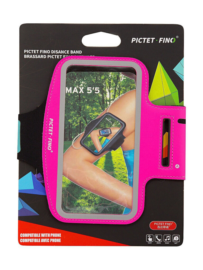 Sportinis mobiliojo telefono dėklas ant rankos "Pictet Fino"RH07, max. 5'5 inch, rožinė/juoda цена и информация | Telefono laikikliai | pigu.lt