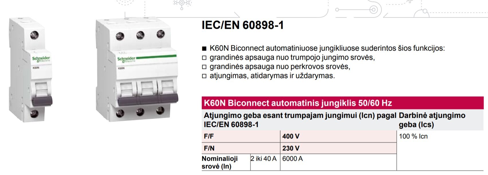 Modulinis automatinis jungiklis Schneider Electric Acti9 K60N, 3P 32A C 6kA цена и информация | Elektros jungikliai, rozetės | pigu.lt