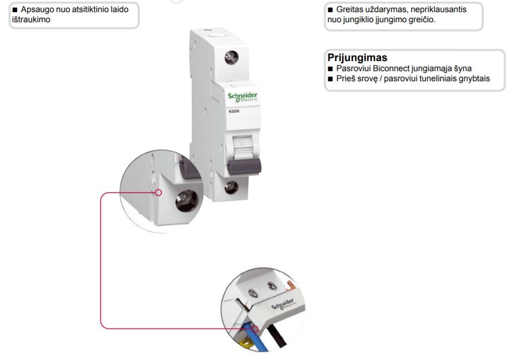 Modulinis automatinis jungiklis Schneider Electric Acti9 K60N, 1P 25A C 6kA kaina ir informacija | Elektros jungikliai, rozetės | pigu.lt