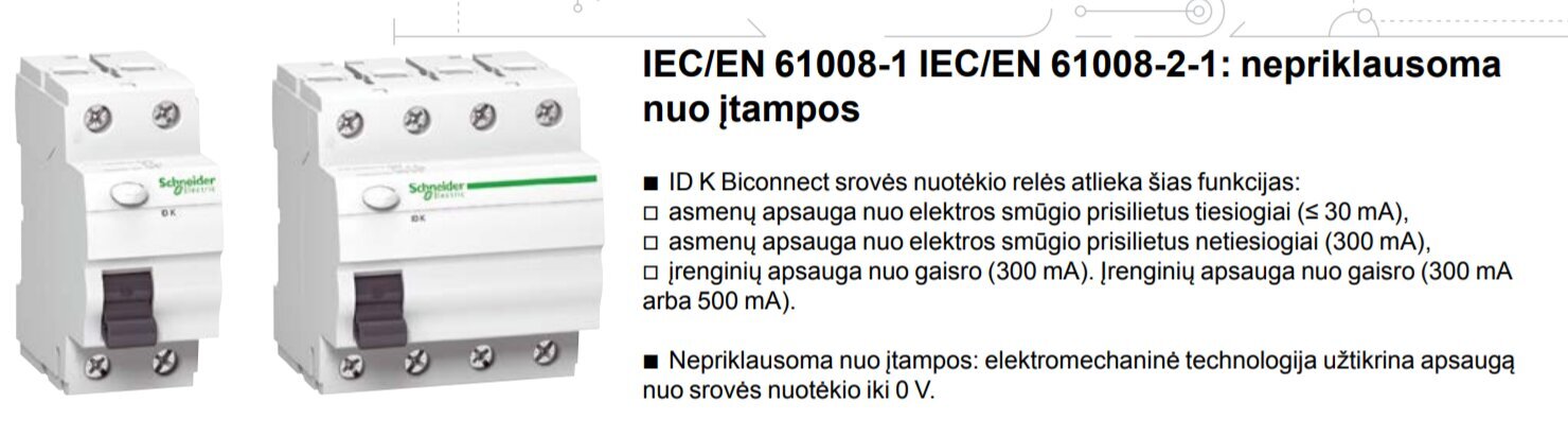 Srovės nuotėkio rėlė Schneider Electric Acti9 ID K, 2P 25A 30mA AC kaina ir informacija | Elektros jungikliai, rozetės | pigu.lt