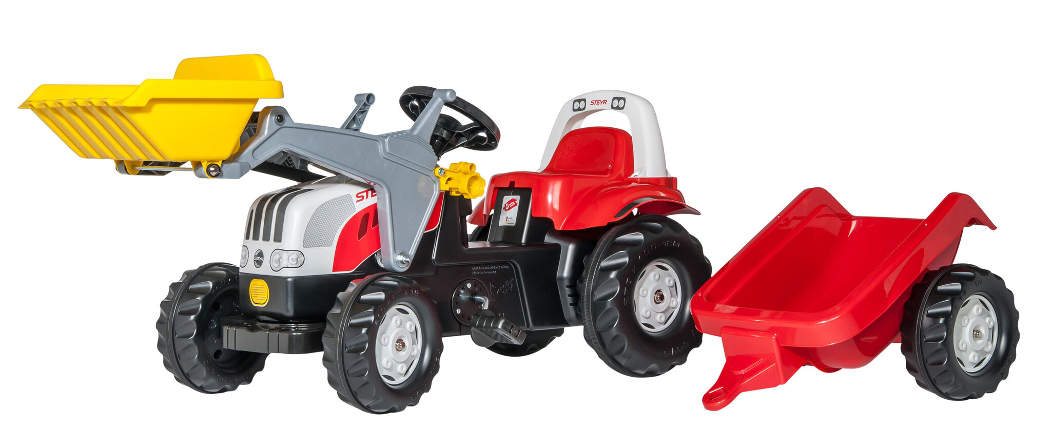 Pedalais minamas traktorius su priekaba ir kaušu Rolly Toys RollyKid Steyr 6165 CVT, raudona цена и информация | Žaislai berniukams | pigu.lt