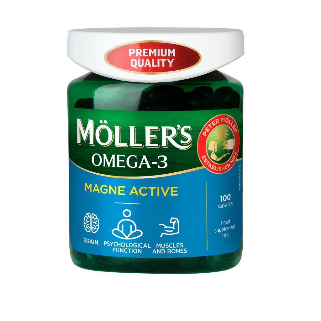 Maisto papildas Möller's Omega-3 Magne Active, 100 kapsulių kaina ir informacija | Vitaminai, maisto papildai, preparatai imunitetui | pigu.lt