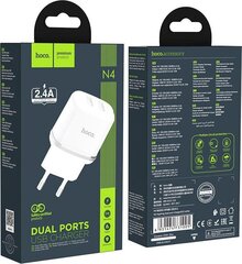 Сетевая зарядка HOCO N4 c 2 USB (2.4A), белая цена и информация | Зарядные устройства для телефонов | pigu.lt