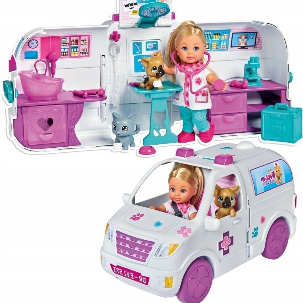 Lėlė veterinarė Evi su transformuojama greitosios pagalbos mašina Simba Evi Love цена и информация | Žaislai mergaitėms | pigu.lt