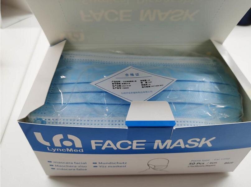 LyncMed Medicininė veido kaukė, mėlyna, 50 vnt kaina ir informacija | Pirmoji pagalba | pigu.lt