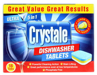 Crystale таблетки для посудомоечных машин 5 in 1, 18 шт. цена и информация | Средства для мытья посуды | pigu.lt