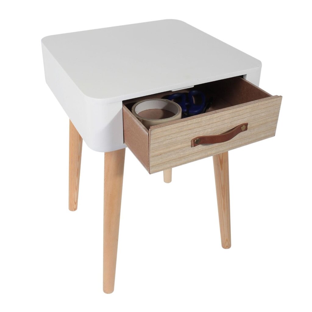 Baltas kvadratinis naktinis staliukas su stalčiuku 48x35cm kaina ir informacija | Kavos staliukai | pigu.lt