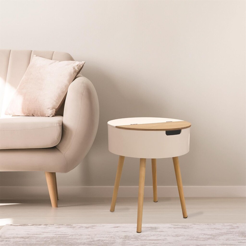 Apvalus šoninis staliukas - daiktadėžė medinėmis kojomis 57.5cm kaina ir informacija | Kavos staliukai | pigu.lt