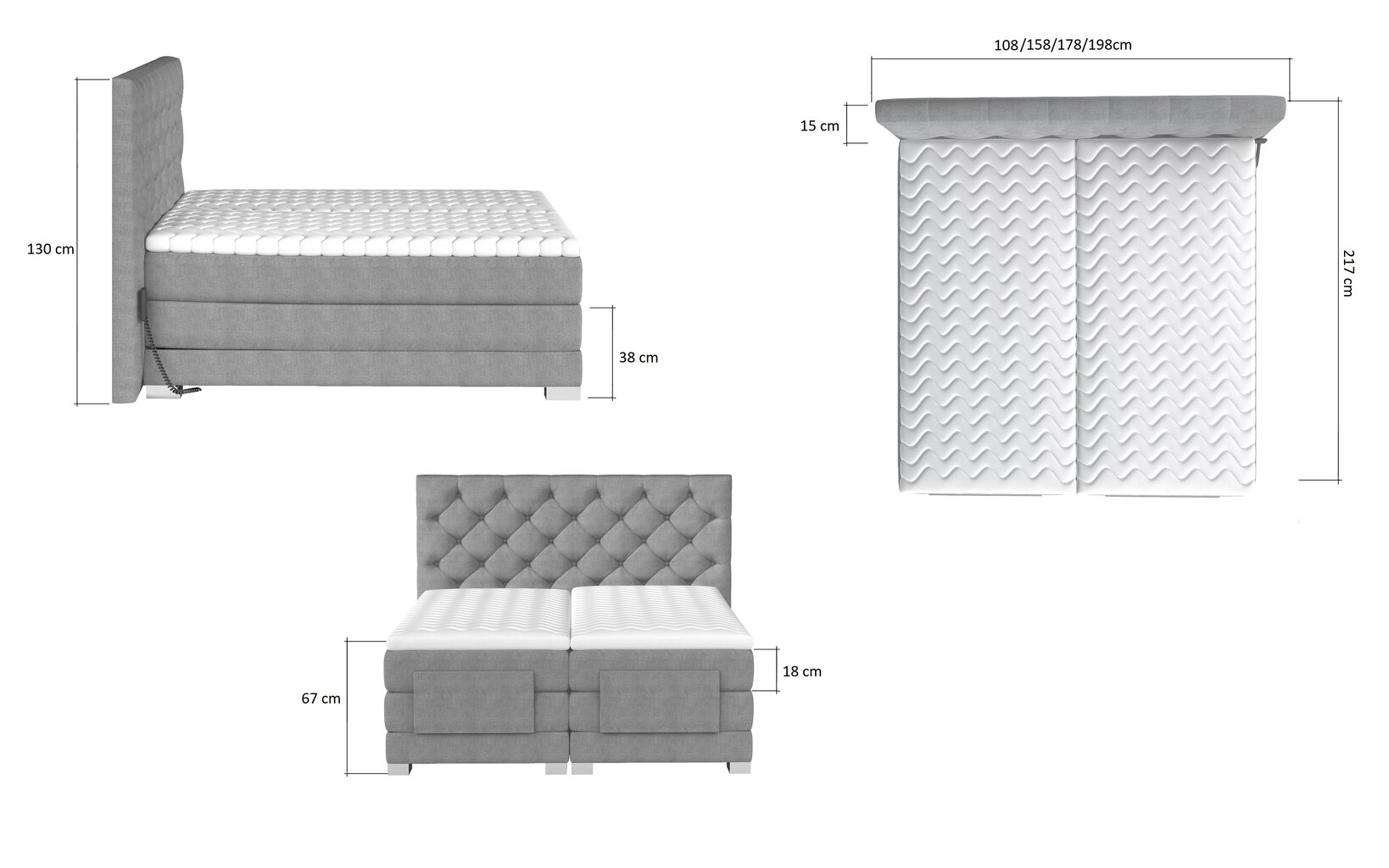 Elektrinė lova NORE Clover 06, 90x200, pilka kaina ir informacija | Lovos | pigu.lt