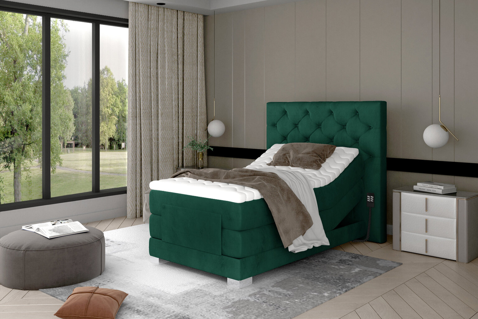 Elektrinė lova NORE Clover 10, 90x200, žalia kaina ir informacija | Lovos | pigu.lt