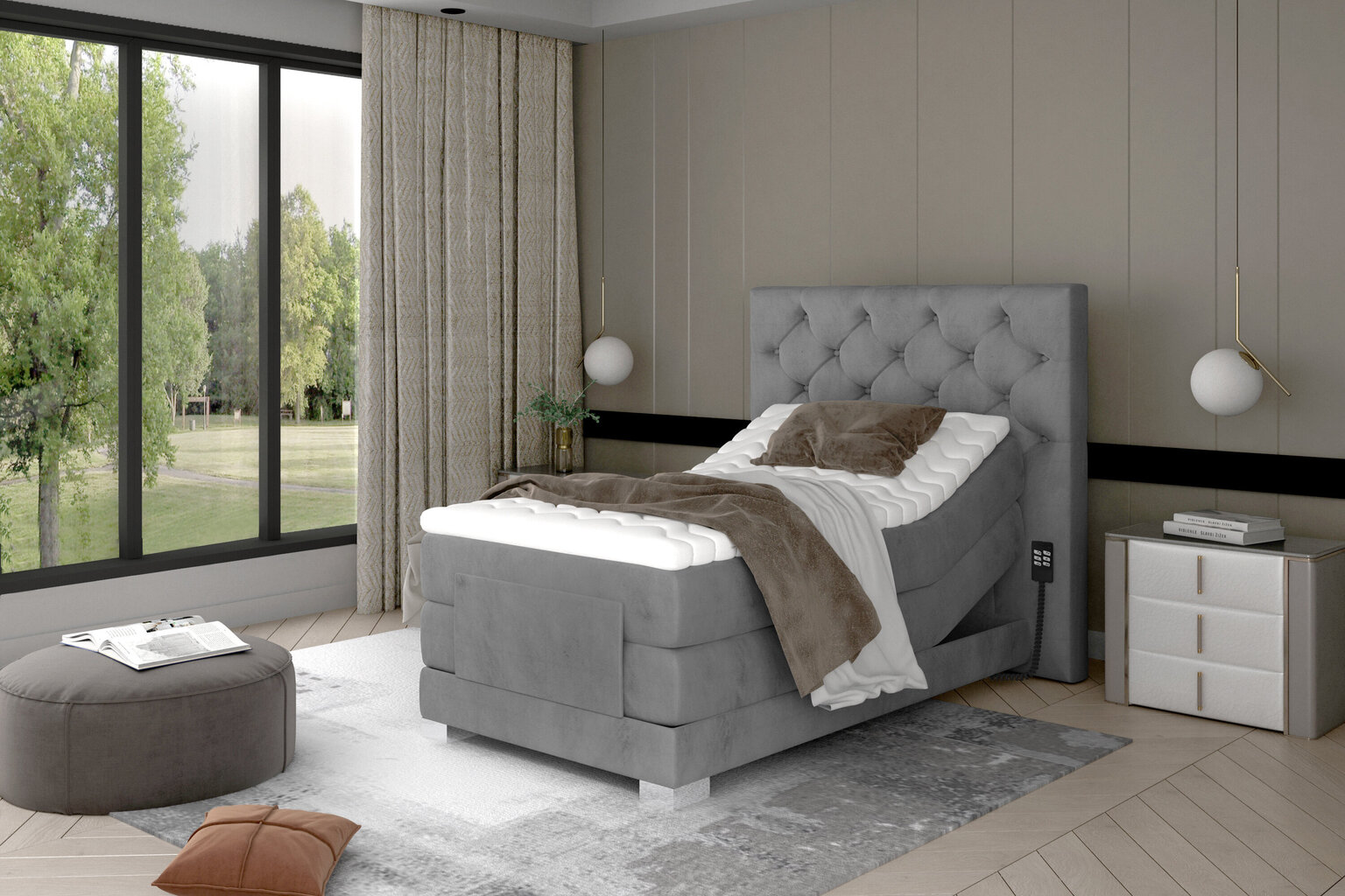 Elektrinė lova NORE Clover 13, 90x200, šviesiai pilka kaina ir informacija | Lovos | pigu.lt
