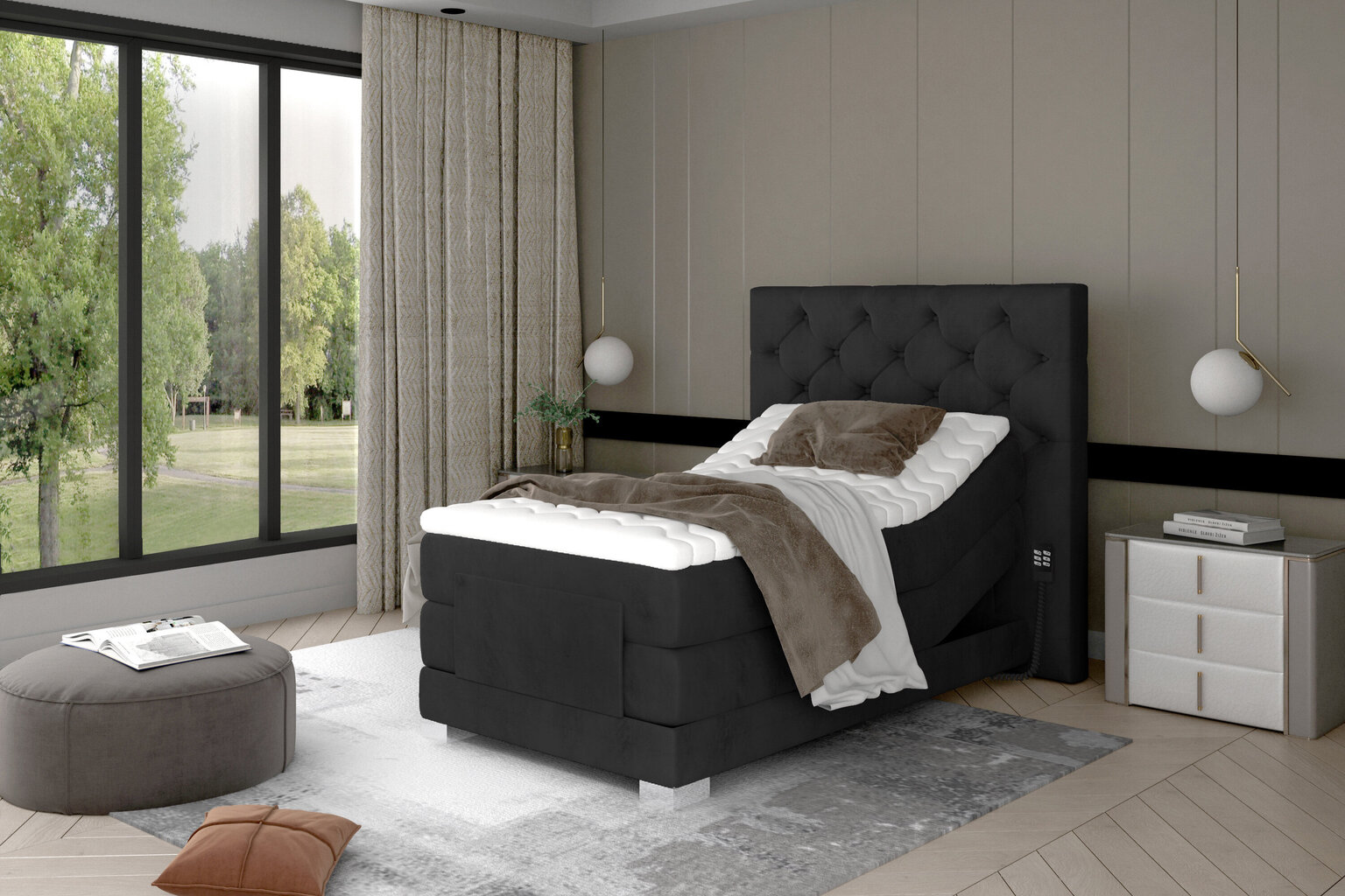 Elektrinė lova NORE Clover 16, 90x200, juoda цена и информация | Lovos | pigu.lt
