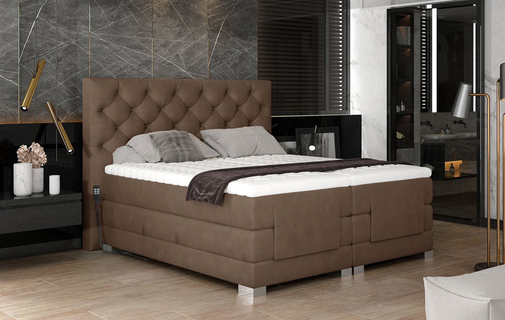 Elektrinė lova NORE Clover 08, 140x200, šviesiai ruda kaina ir informacija | Lovos | pigu.lt