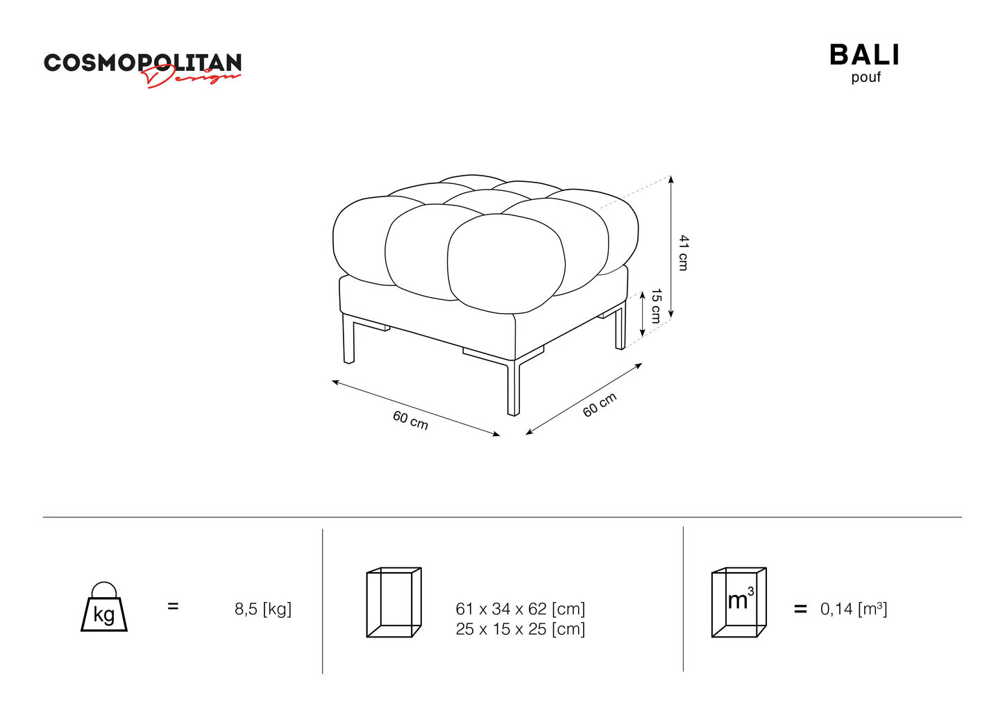 Pufas Cosmopolitan Design Bali, smėlio/auksinės spalvos kaina ir informacija | Sėdmaišiai ir pufai | pigu.lt