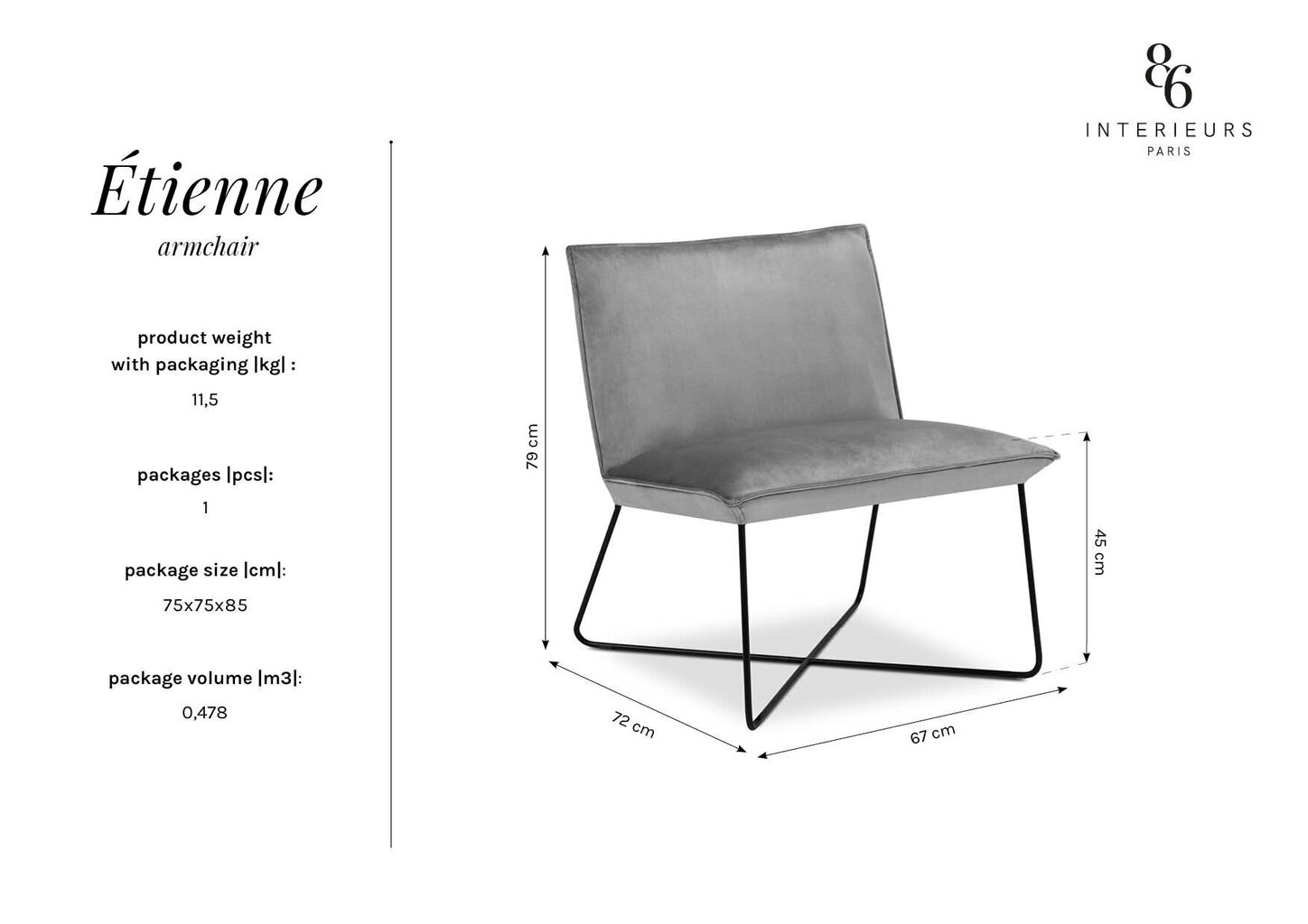 Fotelis Interieurs86 Etienne, tamsiai mėlynas kaina ir informacija | Svetainės foteliai | pigu.lt