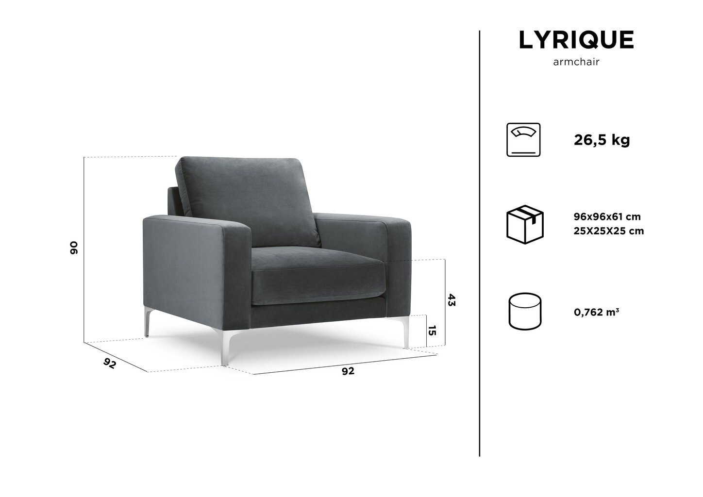 Fotelis Kooko Home Lyrique, šviesiai pilkas kaina ir informacija | Svetainės foteliai | pigu.lt