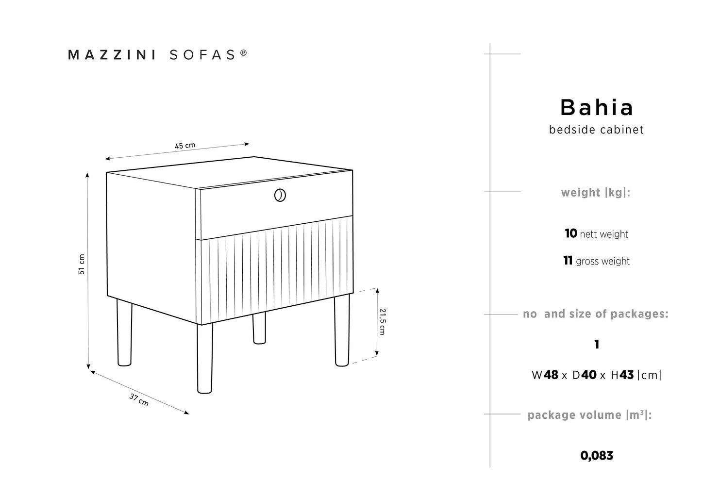 Naktinė spintelė Mazzinis Sofas Bahia, ruda kaina ir informacija | Spintelės prie lovos | pigu.lt