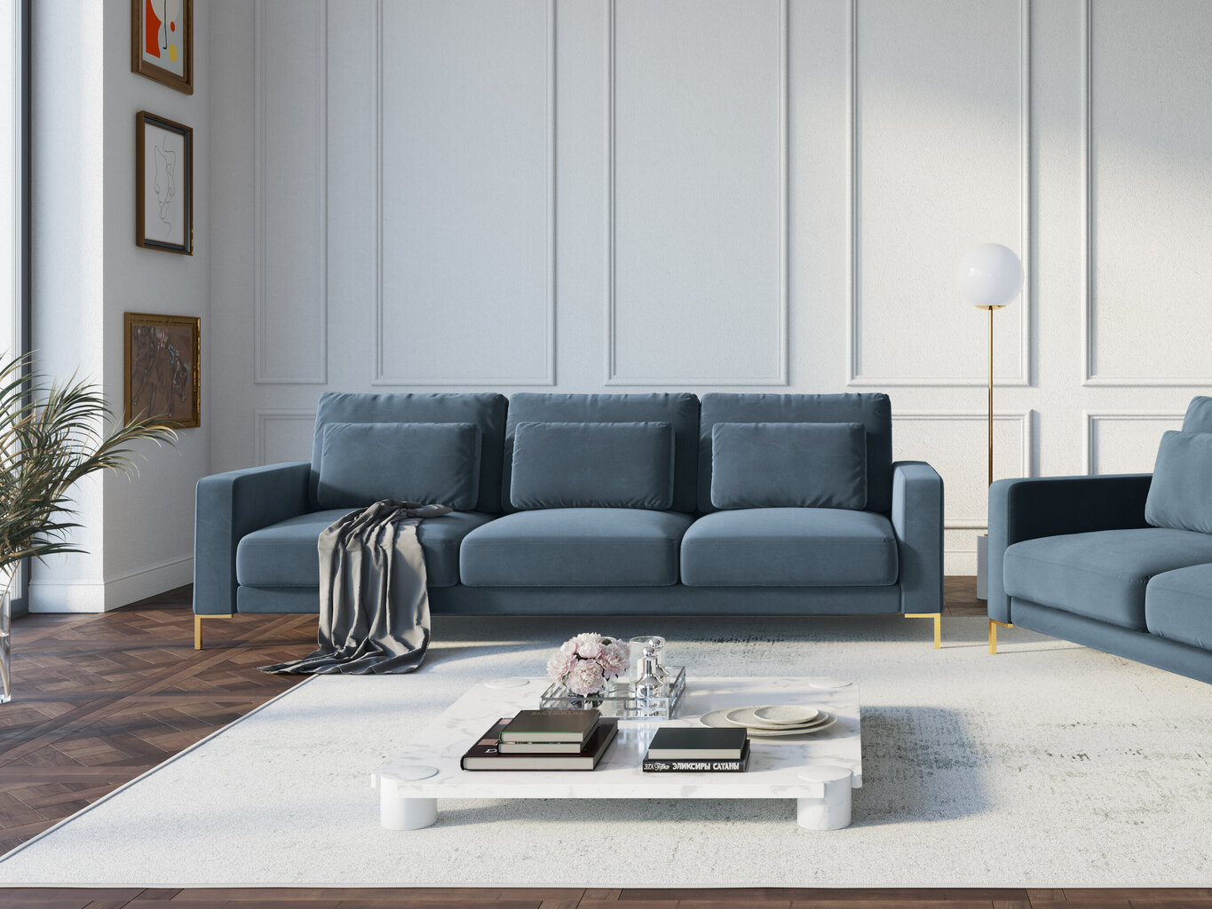 Trivietė sofa Interieurs86 Seine, šviesiai mėlyna цена и информация | Sofos | pigu.lt