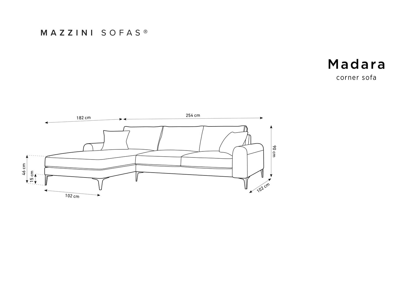 Minkštas kampas Mazzini Sofas Madara, tamsiai pilkas kaina ir informacija | Minkšti kampai | pigu.lt