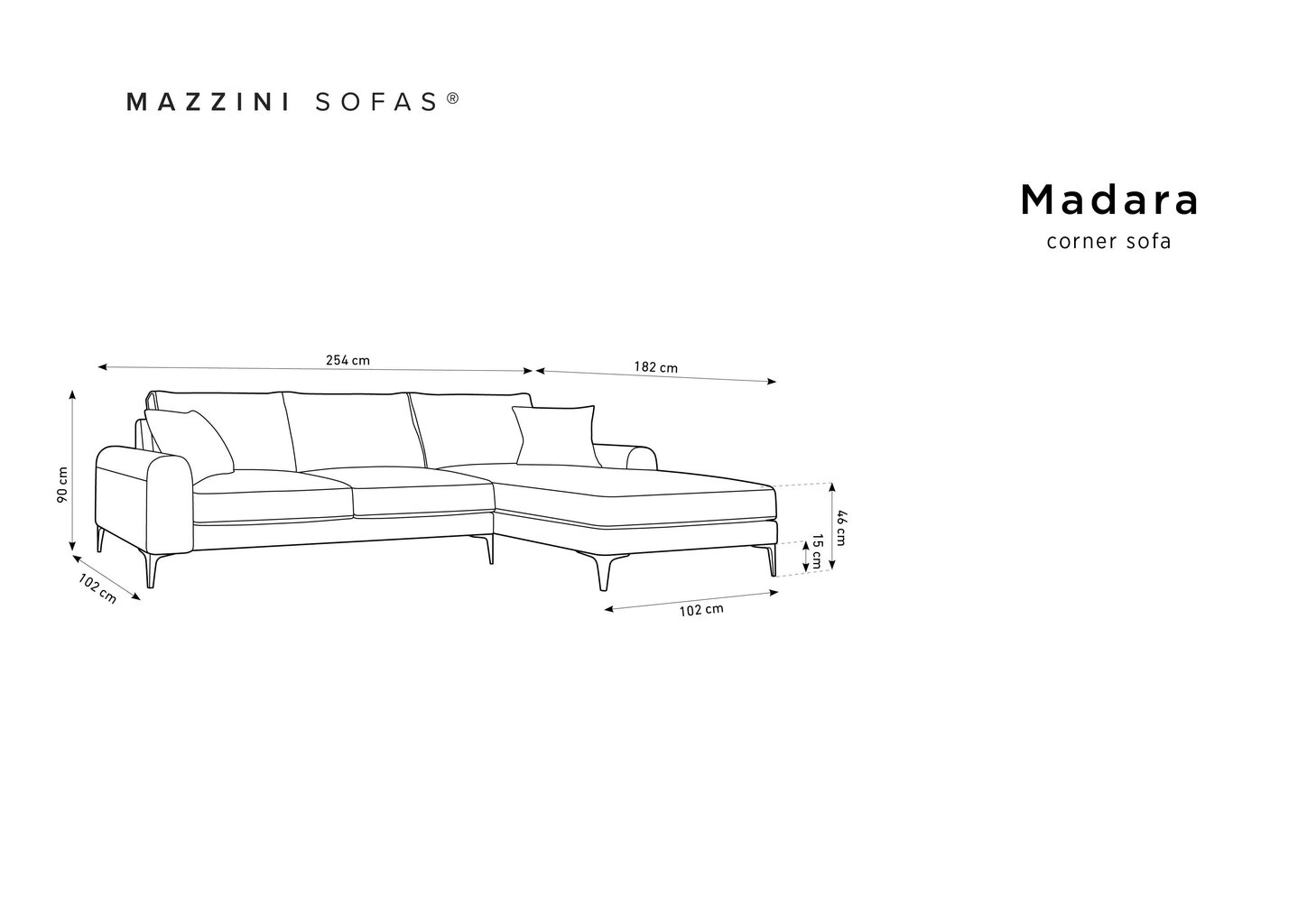 Minkštas kampas Mazzini Sofas Madara, smėlio spalvos kaina ir informacija | Minkšti kampai | pigu.lt