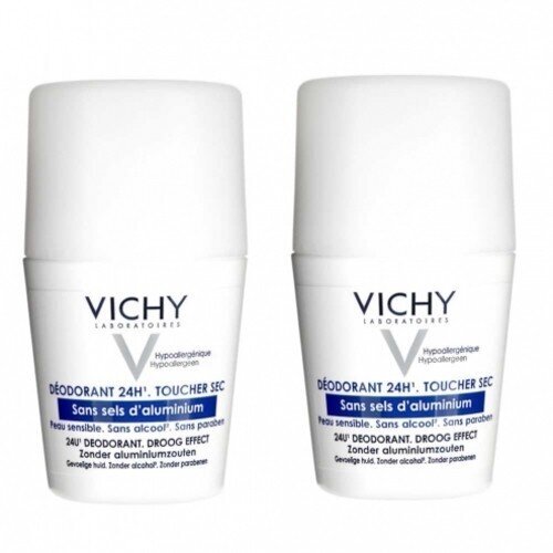 Rutulinis dezodorantas jautriai odai Vichy 24HR Deodorant Dry Touch Sensitive Skin, 2 x 50ml kaina ir informacija | Dezodorantai | pigu.lt