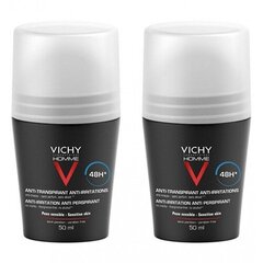 Rutulinis dezodorantas jautriai odai Vichy Homme Anti-Perspirant Anti-Irritation, 2x50 ml kaina ir informacija | Dezodorantai | pigu.lt