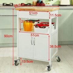 Кухонный шкафчик на колесиках SoBuy FKW22-WN, белый/коричневый цена и информация | Кухонные шкафчики | pigu.lt