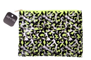 BYS GONE WILD Косметичка Leopard Print Clear Neon Lime/Black цена и информация | Косметички, косметические зеркала | pigu.lt