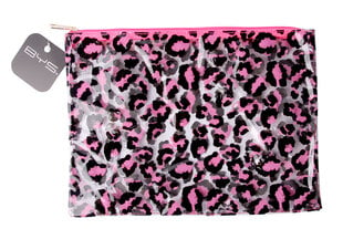 Kosmetikos krepšys BYS Gone Wild, Leopard Print Clear Neon Pink/Black kaina ir informacija | Kosmetinės, veidrodėliai | pigu.lt