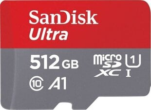 Memory card SanDisk Ultra Android microSDXC 512GB 120MB/s A1 Cl.10 UHS-I (SDSQUA4-512G-GN6MA) цена и информация | Карты памяти для фотоаппаратов, камер | pigu.lt