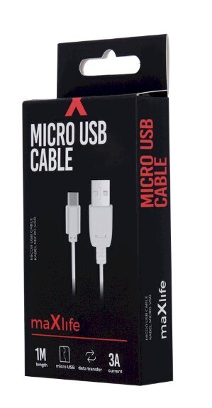 Maxlife Micro USB 3A greito įkrovimo laidas, 1m, baltas kaina ir informacija | Laidai telefonams | pigu.lt