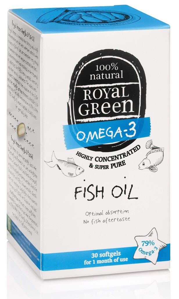 Maisto papildas Royal Green Žuvų taukai Omega-3 79%, 30 kapsulių цена и информация | Vitaminai, maisto papildai, preparatai imunitetui | pigu.lt
