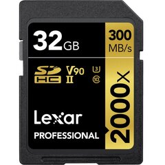 Lexar Professional 2000x UHS-II SDHC, 32 GB, Class 10, U3, V90, 260 MB цена и информация | Карты памяти для телефонов | pigu.lt