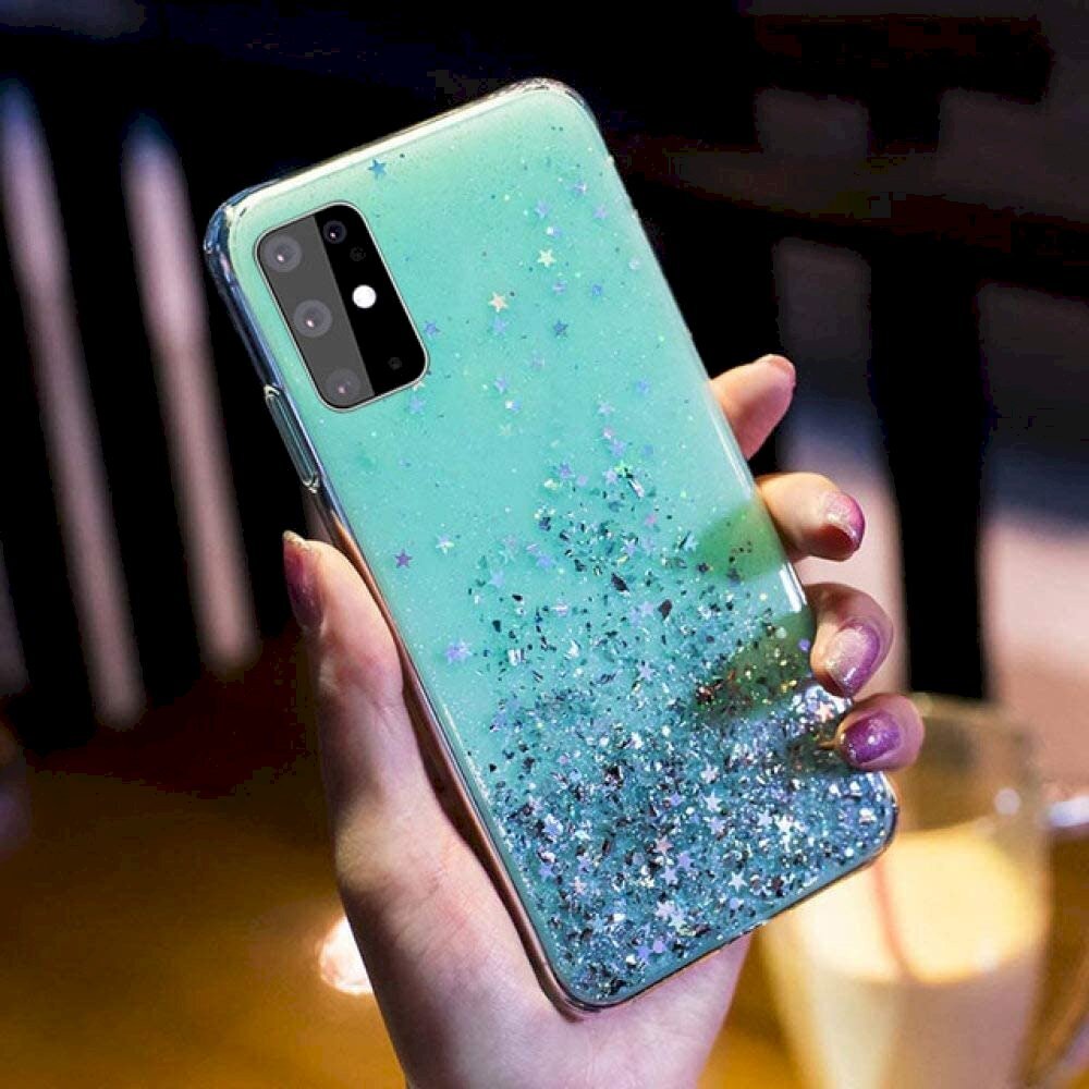 Fusion Glue Glitter Back Case silikoninis dėklas skirtas Huawei P40 Lite / Nova 7i / Nova 6 SE žalias kaina ir informacija | Telefono dėklai | pigu.lt