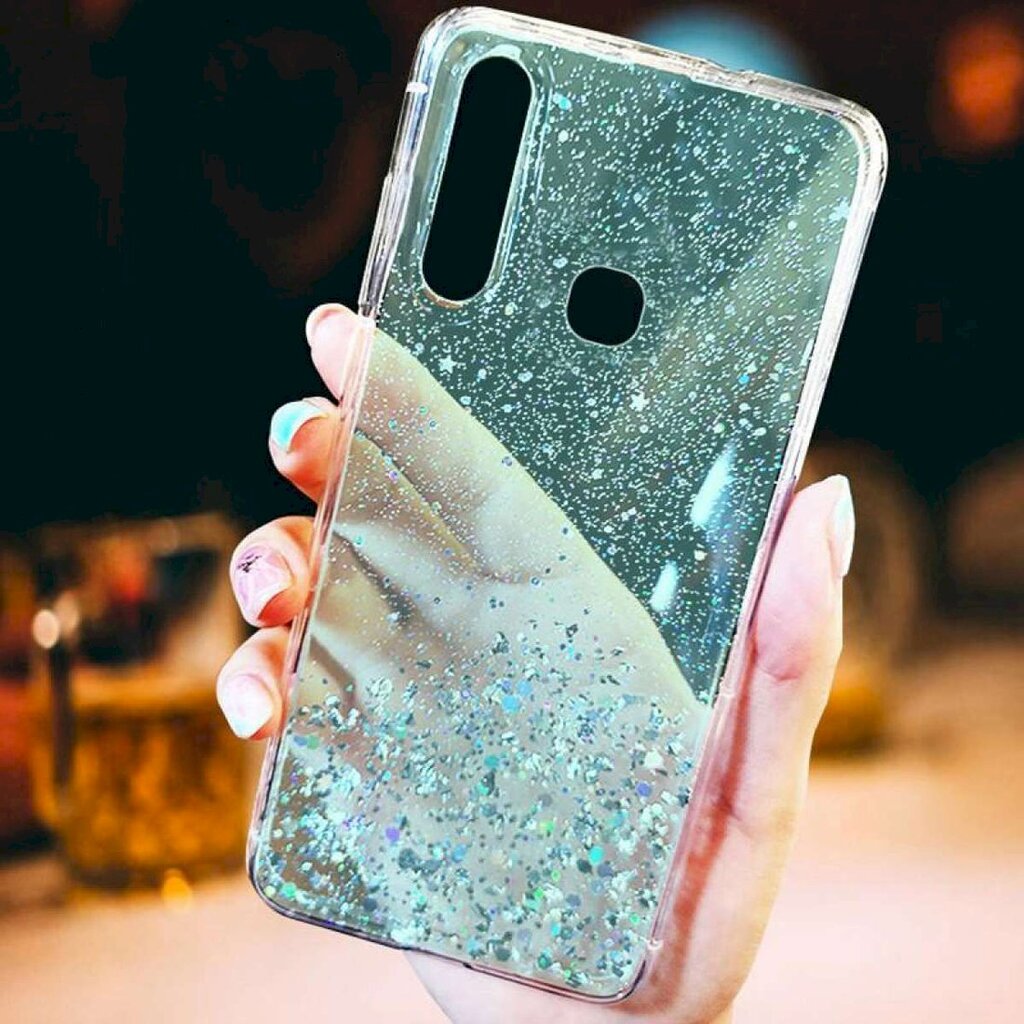 Fusion Glue Glitter Back Case silikoninis dėklas skirtas Huawei P40 Lite / Nova 7i / Nova 6 SE žalias kaina ir informacija | Telefono dėklai | pigu.lt